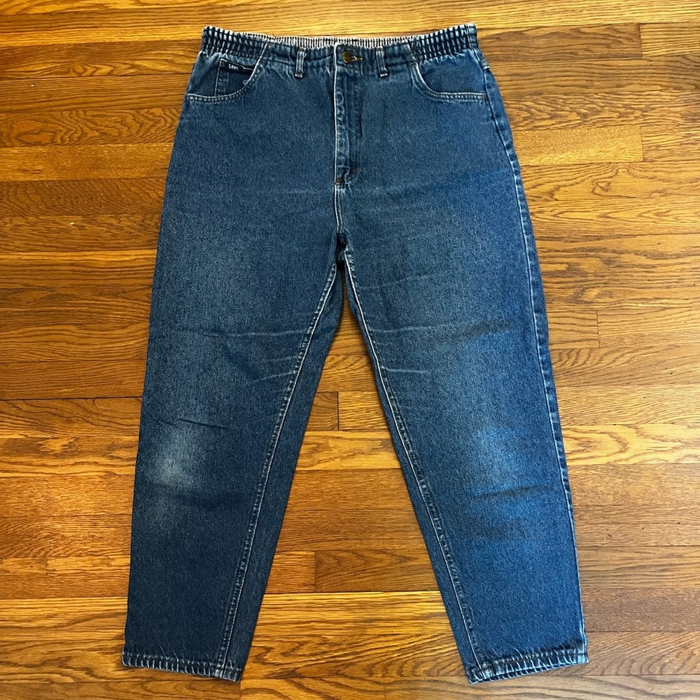 Vintage Lee High Rise Mom‎ Jeans Womens 16P Blue Denim Tapered Leg Made In USA!